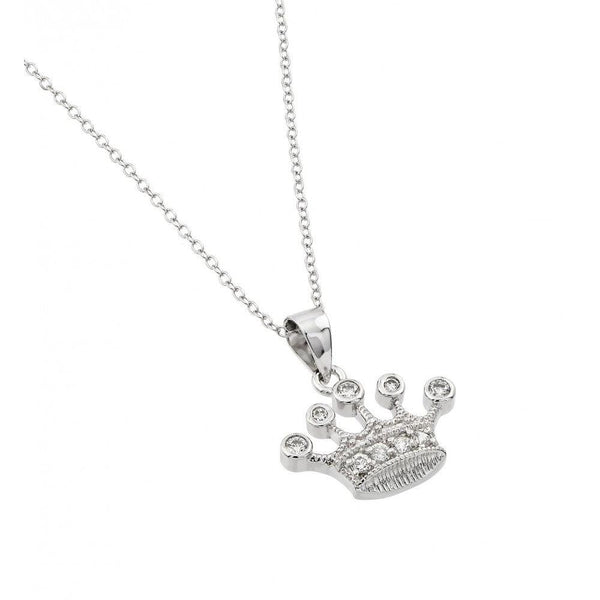 Silver 925 Rhodium Plated Clear CZ King's Crown Pendant Necklace