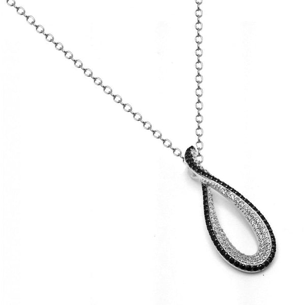 Silver 925 Rhodium and Black Rhodium Plated Clear CZ Drop Shape Pendant Necklace