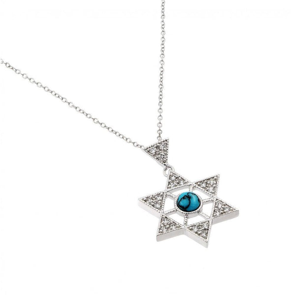 Silver 925 Rhodium Plated Clear CZ David Star Pendant Necklace