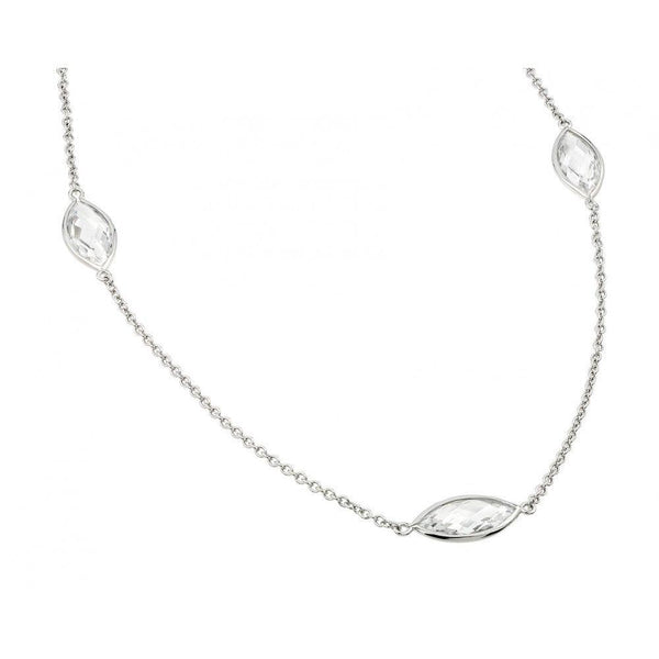 Silver 925 Rhodium Plated Clear CZ Marquise Shaped Pendant Necklace