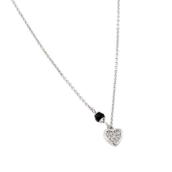 Silver 925 Rhodium Plated Heart Black Enamel Pendant