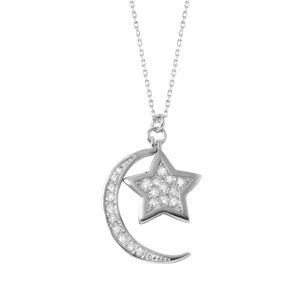 Silver 925 Rhodium Plated Moon Star Necklace