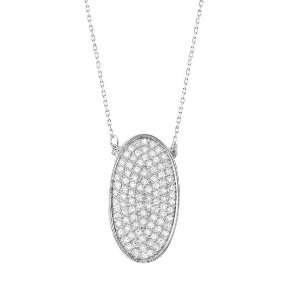 Silver 925 Rhodium Plated Oval Necklace with CZ