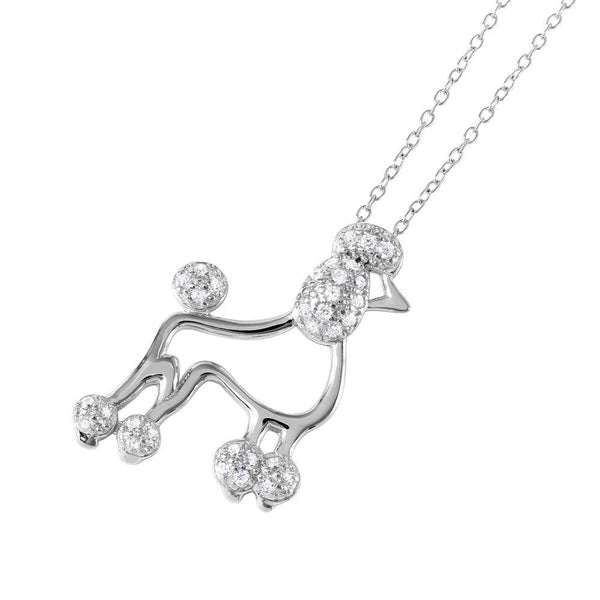 Silver 925 Rhodium Plated CZ French Poodle Charm Necklace
