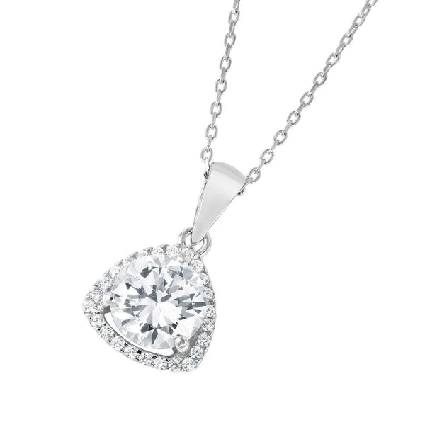 Silver 925 Rhodium Plated CZ Open Triangular Necklace