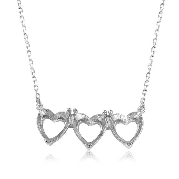 Silver 925 Rhodium Plated 3 Hearts Mounting Necklace