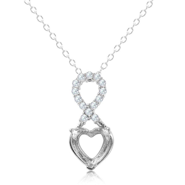 Silver 925 Rhodium Plated Personalized Infinity Drop Heart Mounting Necklace with CZ