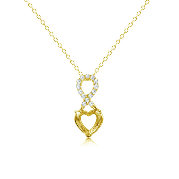 Gold Plated 925 Sterling Silver Personalized Infinity Drop Heart Mounting Necklace with CZ