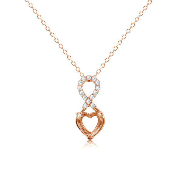 Rose Gold Plated 925 Sterling Silver Personalized Infinity Drop Heart Mounting Necklace with CZ