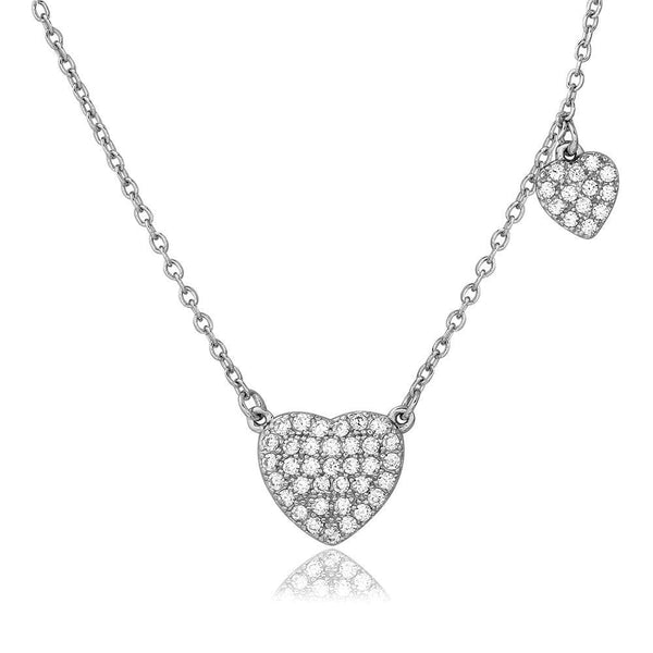 Silver 925 Rhodium Plated CZ Covered Heart Necklace