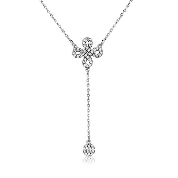 Silver 925 Rhodium Plated Infinity Sign with Hanging CZ Necklace