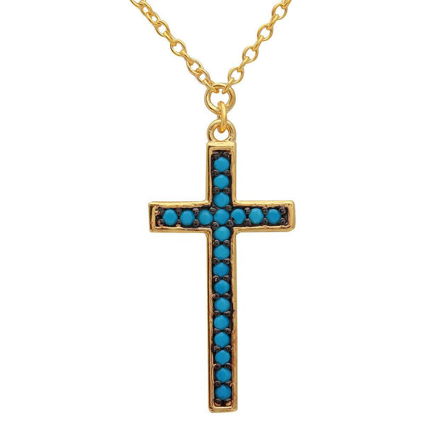 Silver 925 Gold Plated Turquoise Stone Cross Necklace