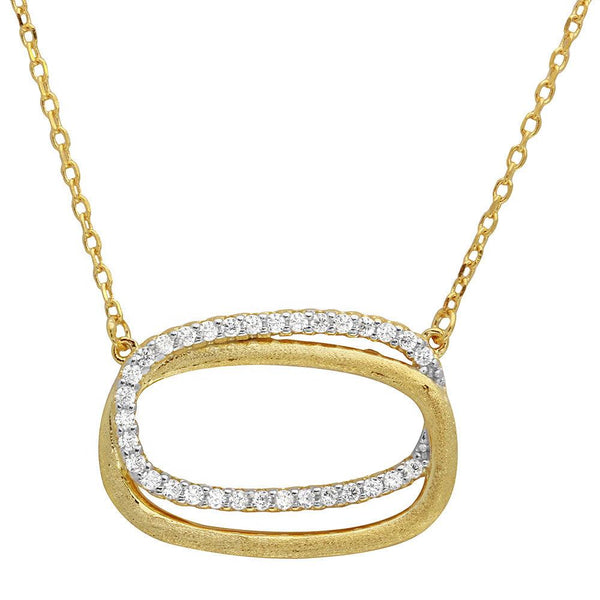 Gold Plated 925 Sterling Silver Double CZ Open Oval Necklace