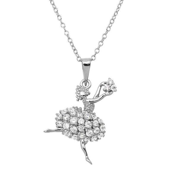 Rhodium Plated 925 Sterling Silver Ballerina CZ Necklace