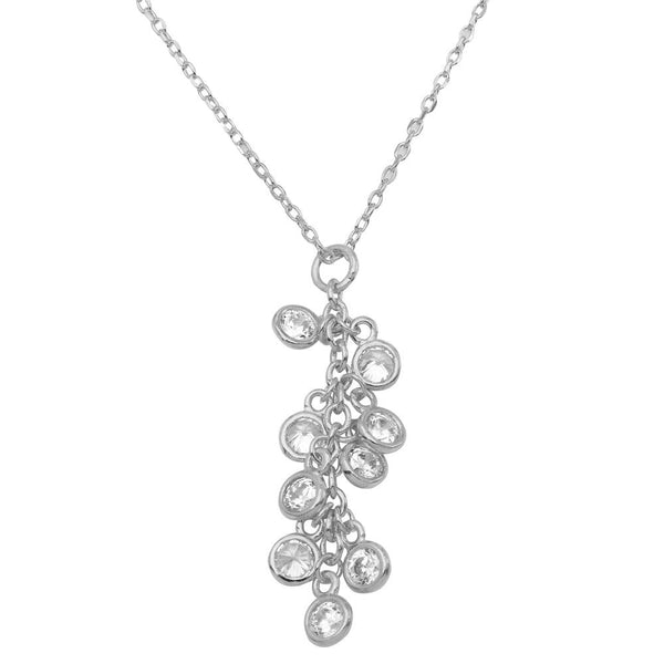 Rhodium Plated 925 Sterling Silver Multi CZ Drop Necklace