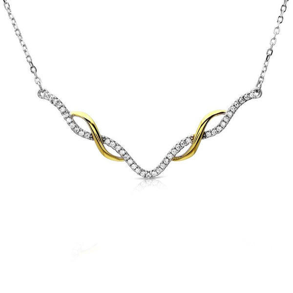 Gold and Rhodium Plated 925 Sterling Silver  Interlinked V-Shape Necklace with CZ
