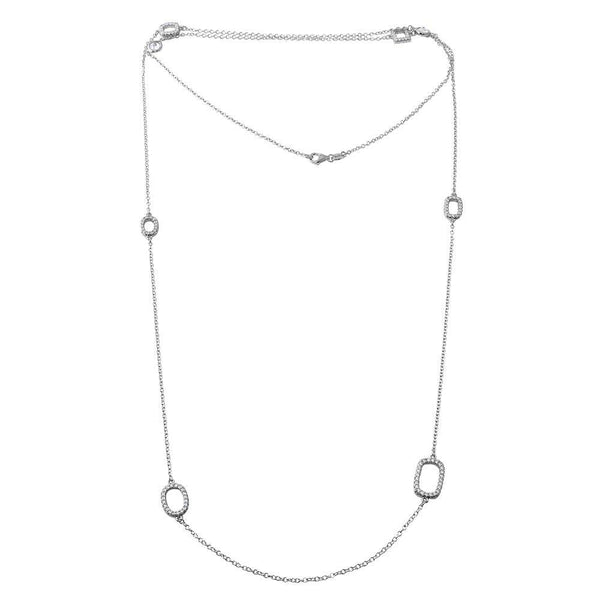 Rhodium Plated 925 Sterling Silver CZ Open Charm Chain Necklace 36"