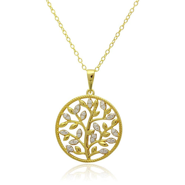 Gold Plated 925 Sterling Silver Floral Pendant with CZ Necklace