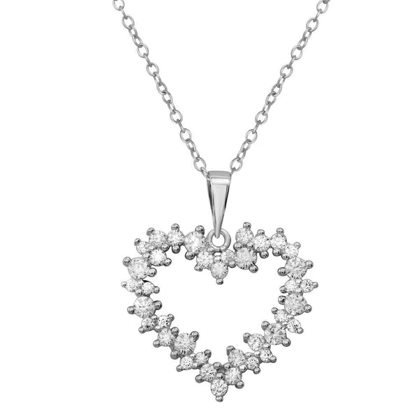 Rhodium Plated 925 Sterling Silver Multi CZ Open Heart Necklace