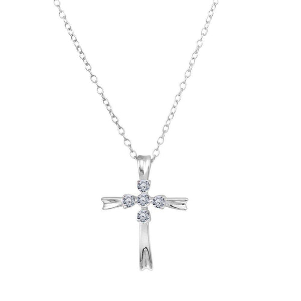Rhodium Plated 925 Sterling Silver Simple Cross Necklace with CZ