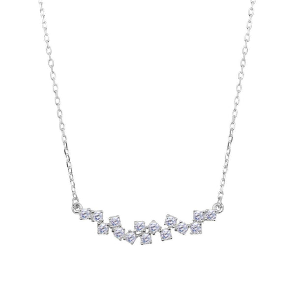 Rhodium Plated 925 Sterling Silver Curve Necklace with CZ