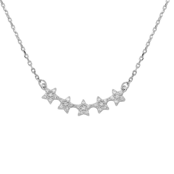 Rhodium Plated 925 Sterling Silver 5 Star Curve Necklace with CZ