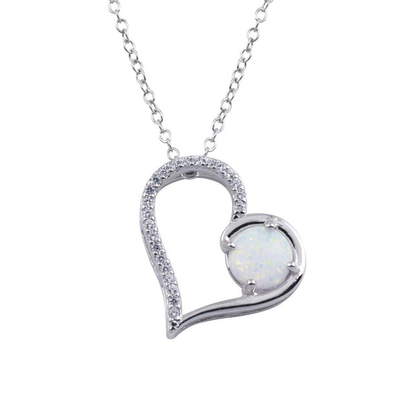 Rhodium Plated 925 Sterling Silver Heart Synthetic Opal Pendant Necklace