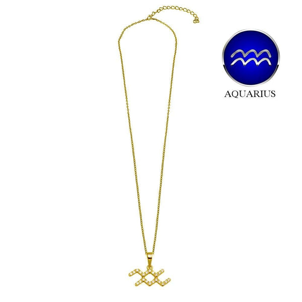 Gold Plated 925 Sterling Silver Aquarius CZ Zodiac Sign Necklace