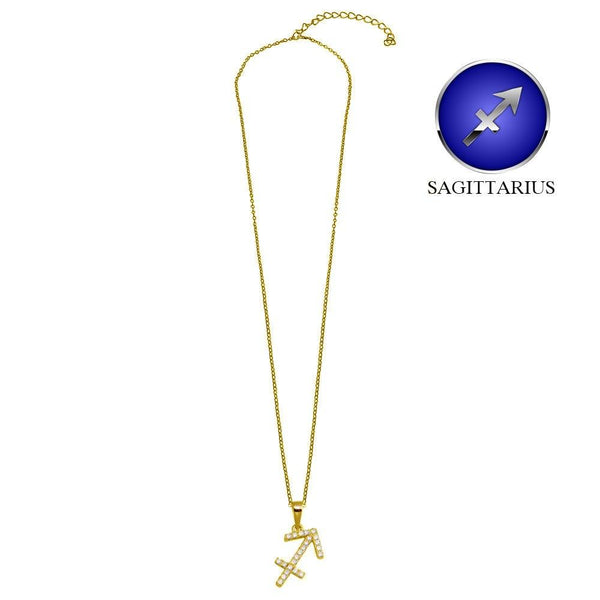 Gold Plated 925 Sterling Silver Sagittarius CZ Zodiac Sign Necklace