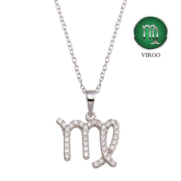 Rhodium Plated 925 Sterling Silver Virgo CZ Zodiac Sign Necklace