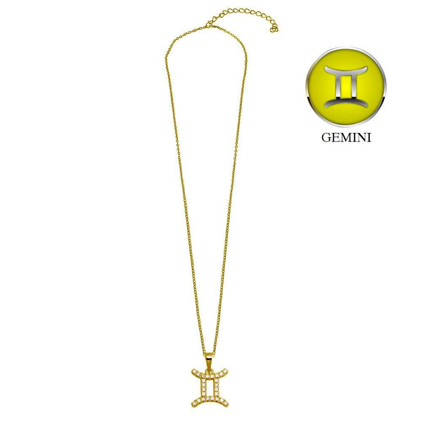 Gold Plated 925 Sterling Silver Gemini CZ Zodiac Sign Necklace