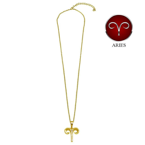 Gold Plated 925 Sterling Silver Aries CZ Zodiac Sign Necklace