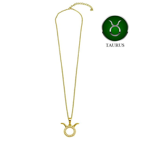 Gold Plated 925 Sterling Silver Taurus CZ Zodiac Sign Necklace