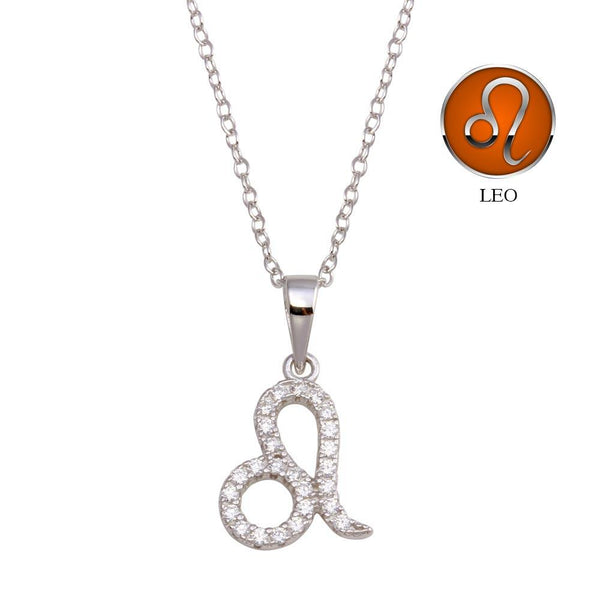 Rhodium Plated 925 Sterling Silver Leo CZ Zodiac Sign Necklace