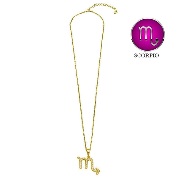 Gold Plated 925 Sterling Silver Scorpio CZ Zodiac Sign Necklace