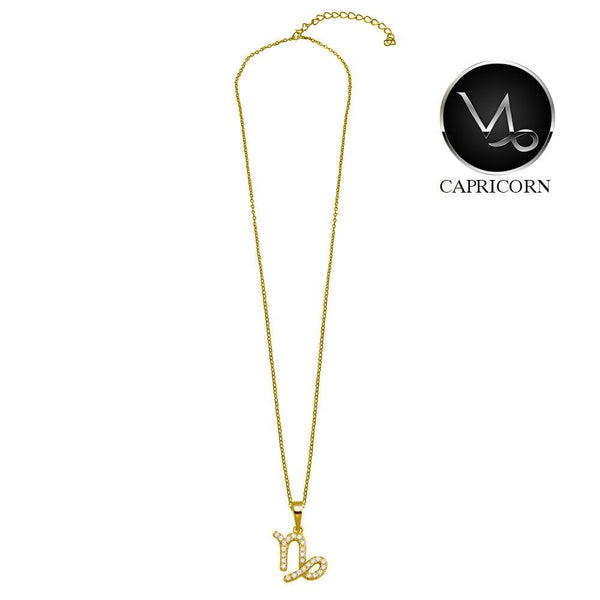 Gold Plated 925 Sterling Silver Capricorn CZ Zodiac Sign Necklace
