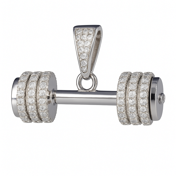 Rhodium Plated 925 Sterling Silver Dumbbell CZ Pendant