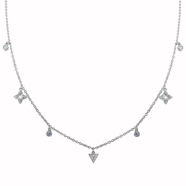 Rhodium Plated 925 Sterling Silver CZ Charm Necklace