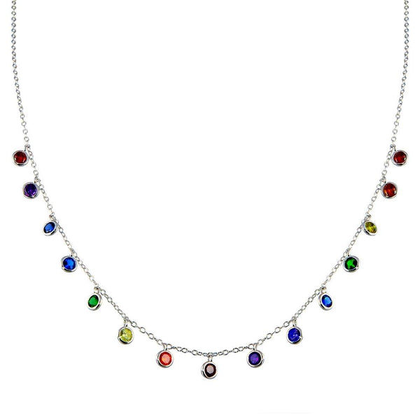 Rhodium Plated 925 Sterling Silver Multi Color CZ Necklace