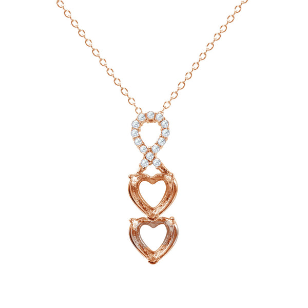Rose Gold Plated 925 Sterling Silver Personalized Ribbon 2 Hearts Drop Mounting Necklace