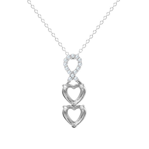 Rhodium Plated 925 Sterling Silver Personalized Ribbon 2 Hearts Drop Mounting Necklace