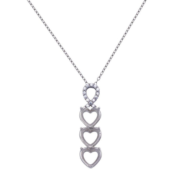 Rhodium Plated 925 Sterling Silver CZ Drop Down Heart Mounting Necklace