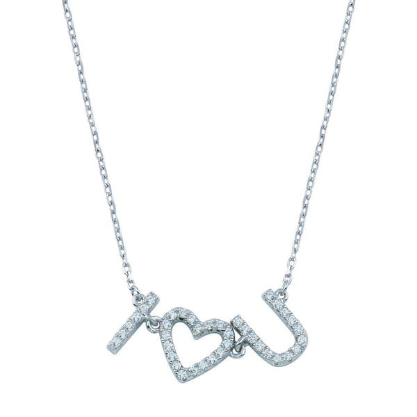Rhodium Plated 925 Sterling Silver CZ I Heart U Necklace