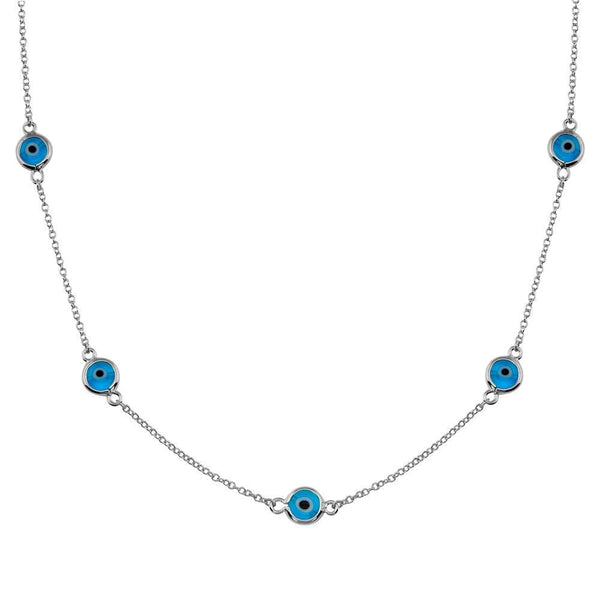Rhodium Plated 925 Sterling Silver Evil Eye by the Yard Necklace