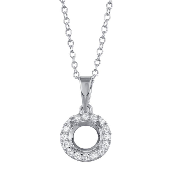 Rhodium Plated 925 Sterling Silver Clear CZ  Mounting Pendant with Necklace
