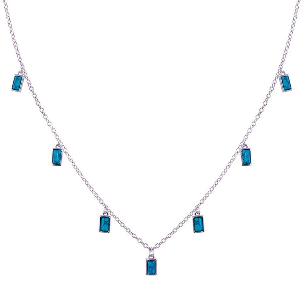 Rhodium Plated 925 Sterling Silver Turquoise Charms Necklace