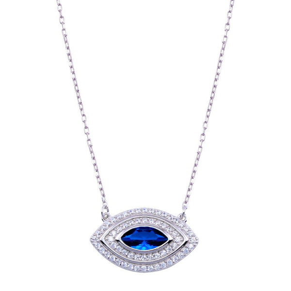 Rhodium Plated 925 Sterling Silver Evil Eye CZ Necklace