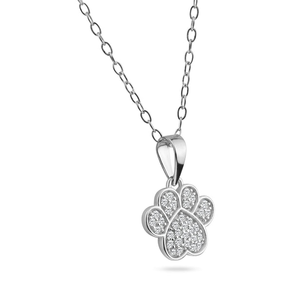 Rhodium Plated 925 Sterling Silver Paw Pendant Necklace