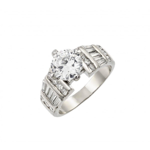 Silver 925 Rhodium Plated Stone with Baguette Ring