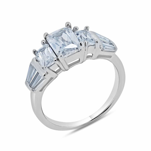 Rhodium Plated 925 Sterling Silver Clear Baguette Rectangular CZ Bridal Ring
